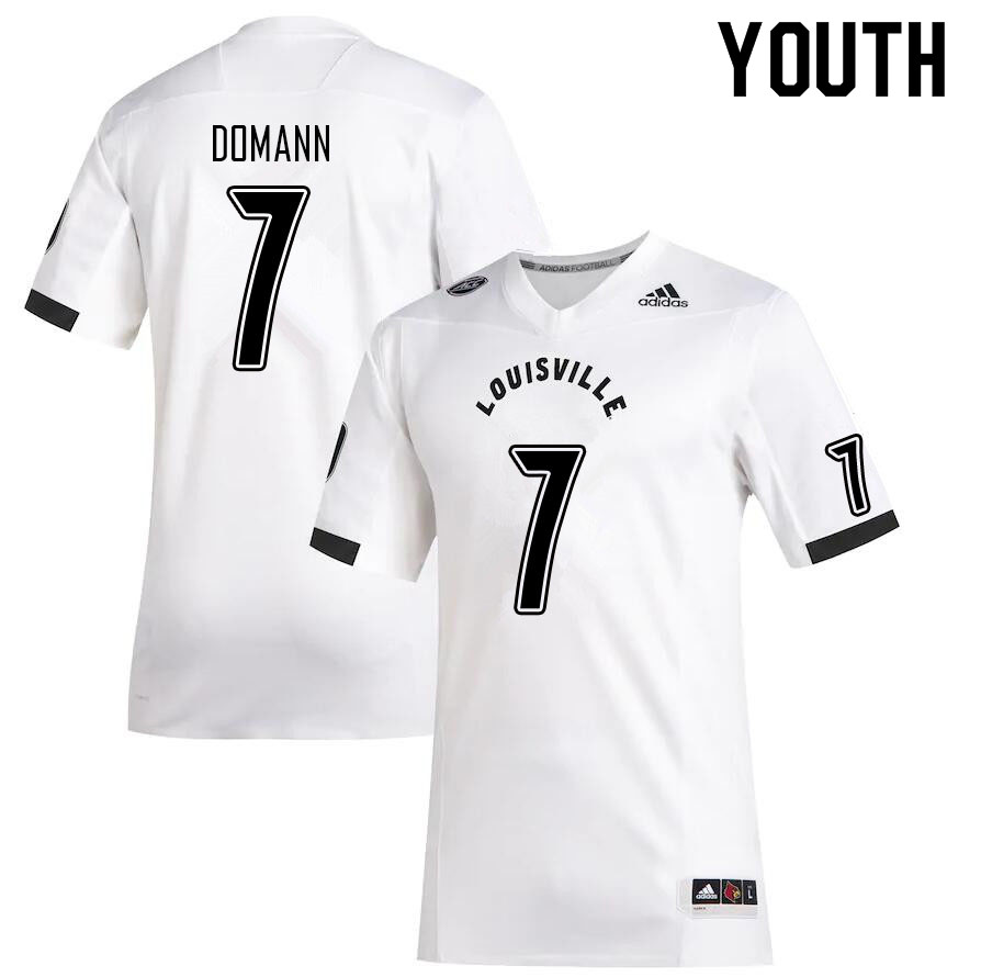 Youth #7 Brock Domann Louisville Cardinals College Football Jerseys Sale-White - Click Image to Close